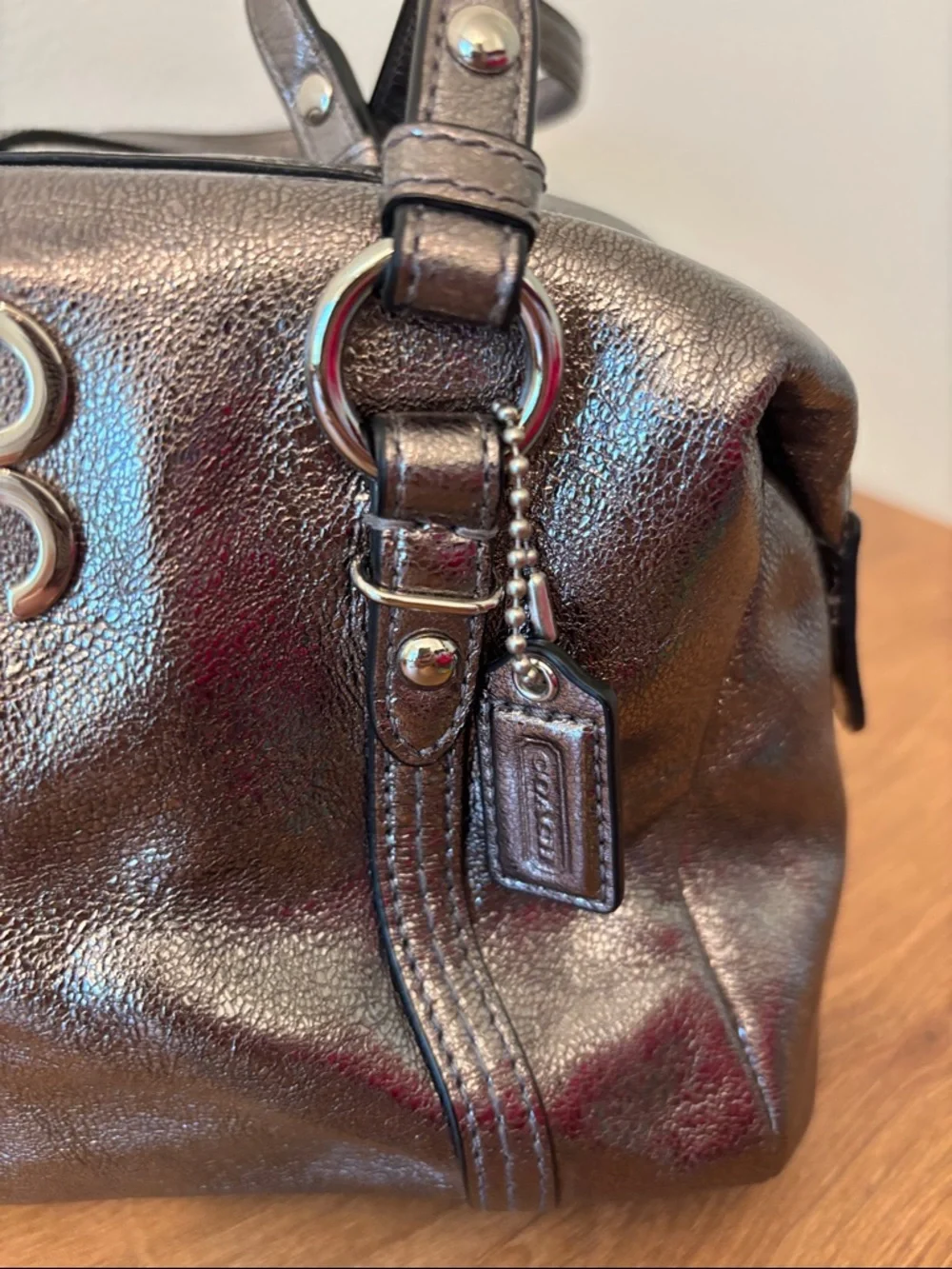 COACH JULIA MINI SMALL METALLIC SATCHELL PURSE GUNMETAL GRAY SILVER AUTHENTIC - Picture 4 of 9
